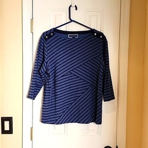 Karen Scott, 3/4 Sleeve Top, Size 0X, blue and black stripes